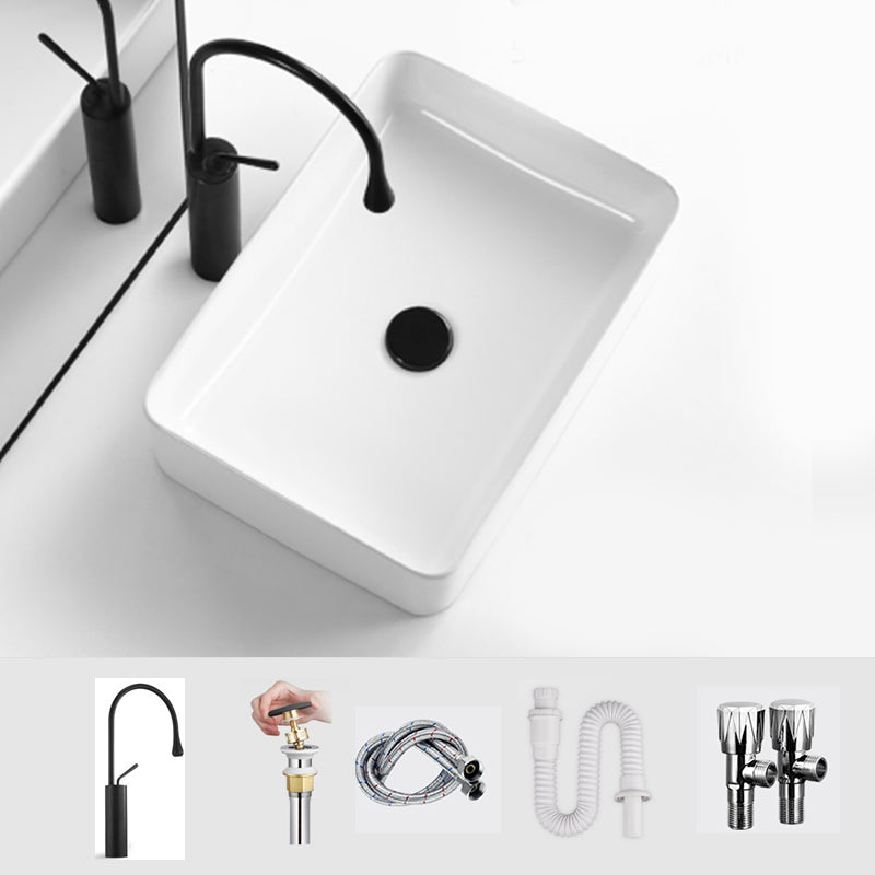 Modern Bathroom Sink Ceramic Oval White Basin Drain Assembly Bathroom Sink