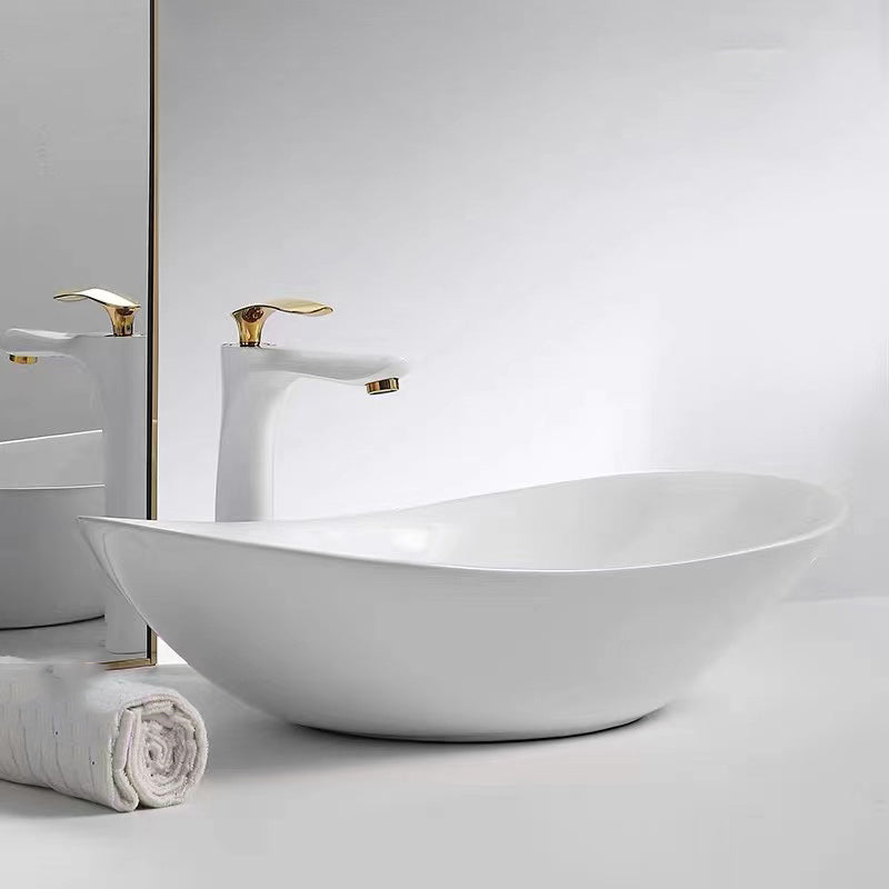 Luxury Bathroom Sink Ceramic Oval White Basin Drain Assembly Bathroom Sink