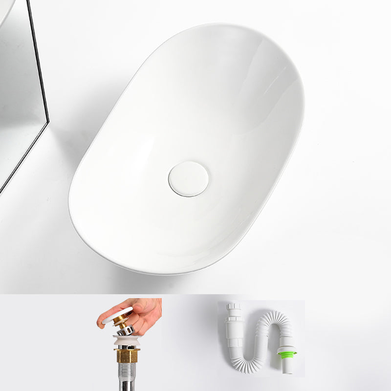 Luxury Bathroom Sink Ceramic Oval White Basin Drain Assembly Bathroom Sink