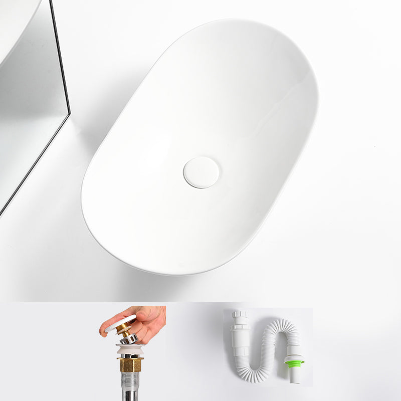 Luxury Bathroom Sink Ceramic Oval White Basin Drain Assembly Bathroom Sink