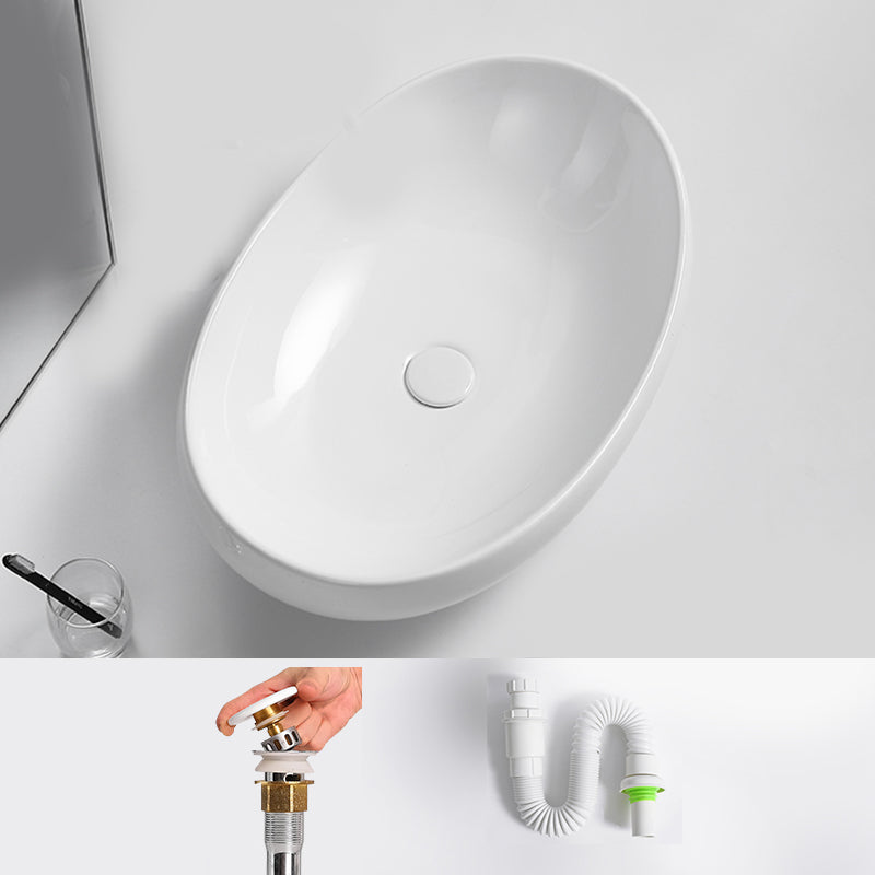 Luxury Bathroom Sink Ceramic Oval White Basin Drain Assembly Bathroom Sink