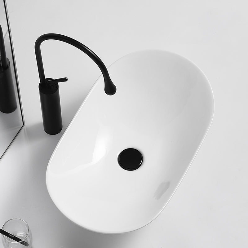 Luxury Bathroom Sink Ceramic Oval White Basin Drain Assembly Bathroom Sink
