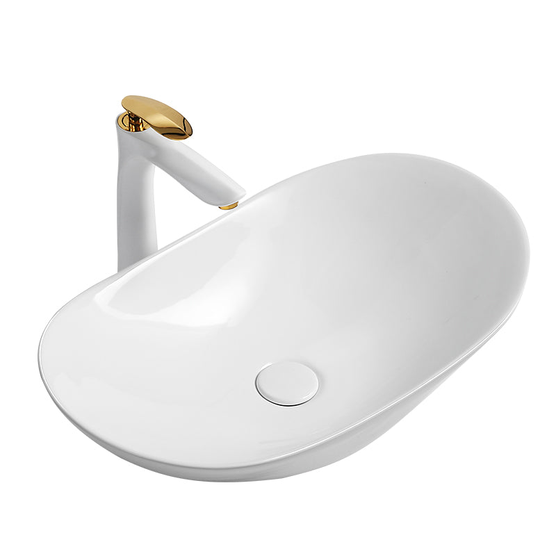 Luxury Bathroom Sink Ceramic Oval White Basin Drain Assembly Bathroom Sink