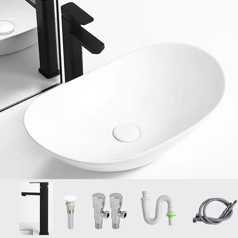 Luxury Bathroom Sink Ceramic Oval White Basin Drain Assembly Bathroom Sink