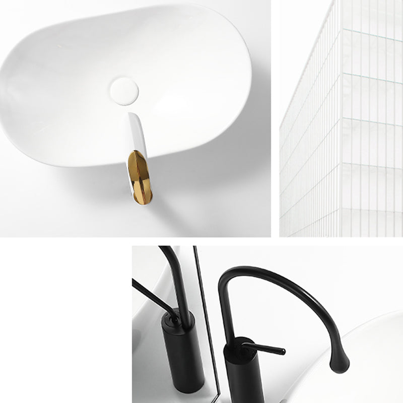 Luxury Bathroom Sink Ceramic Oval White Basin Drain Assembly Bathroom Sink