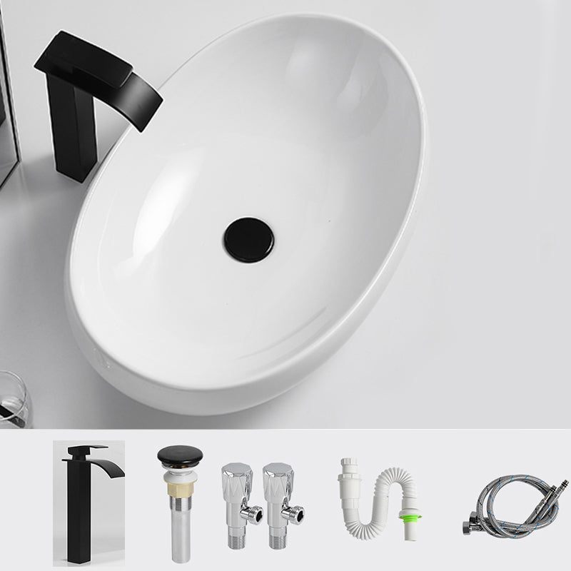 Luxury Bathroom Sink Ceramic Oval White Basin Drain Assembly Bathroom Sink