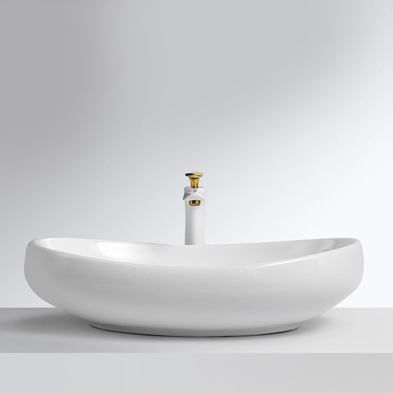 Luxury Bathroom Sink Ceramic Oval White Basin Drain Assembly Bathroom Sink