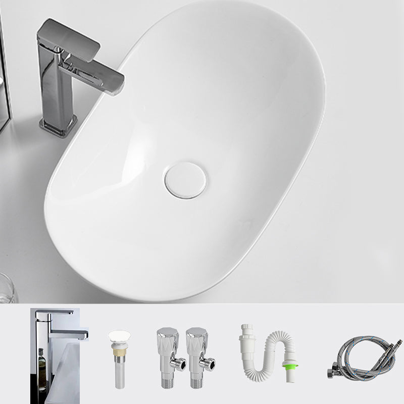 Luxury Bathroom Sink Ceramic Oval White Basin Drain Assembly Bathroom Sink