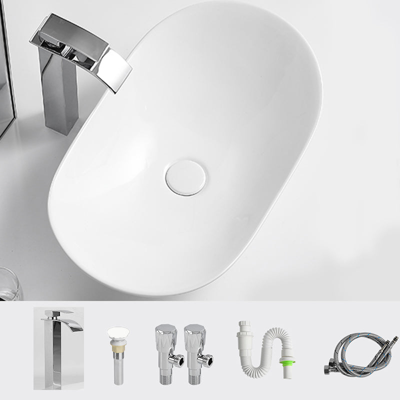 Luxury Bathroom Sink Ceramic Oval White Basin Drain Assembly Bathroom Sink