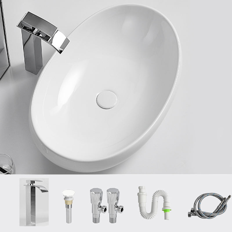 Luxury Bathroom Sink Ceramic Oval White Basin Drain Assembly Bathroom Sink