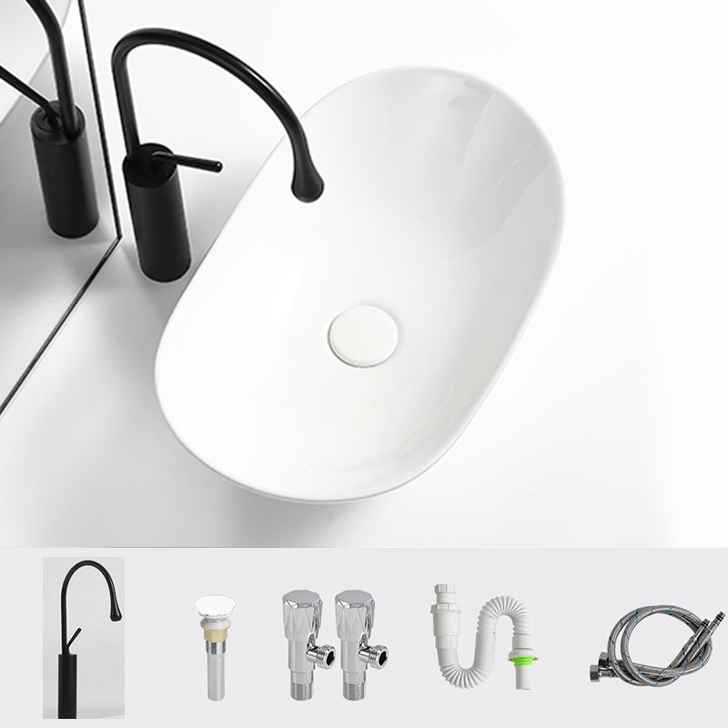Luxury Bathroom Sink Ceramic Oval White Basin Drain Assembly Bathroom Sink