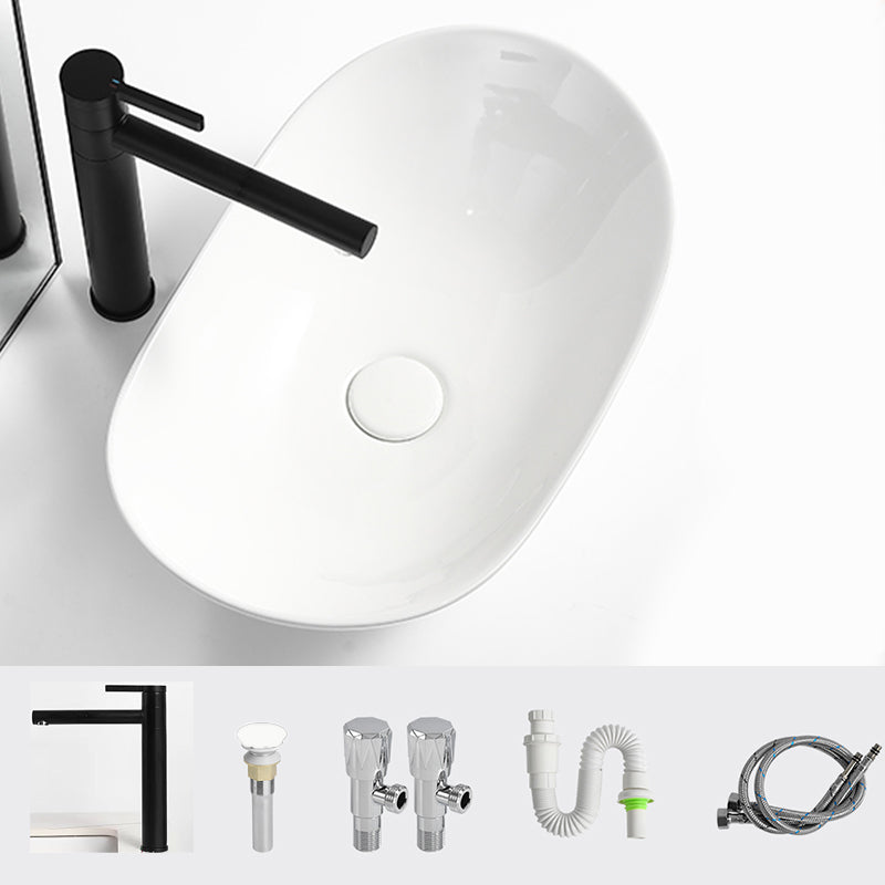 Luxury Bathroom Sink Ceramic Oval White Basin Drain Assembly Bathroom Sink