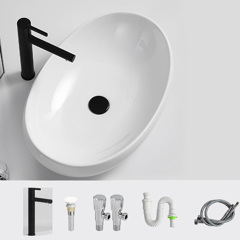 Luxury Bathroom Sink Ceramic Oval White Basin Drain Assembly Bathroom Sink