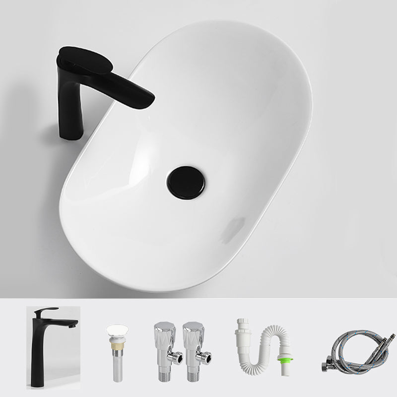 Luxury Bathroom Sink Ceramic Oval White Basin Drain Assembly Bathroom Sink