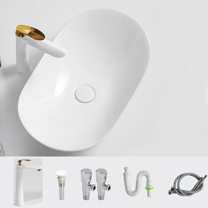 Luxury Bathroom Sink Ceramic Oval White Basin Drain Assembly Bathroom Sink