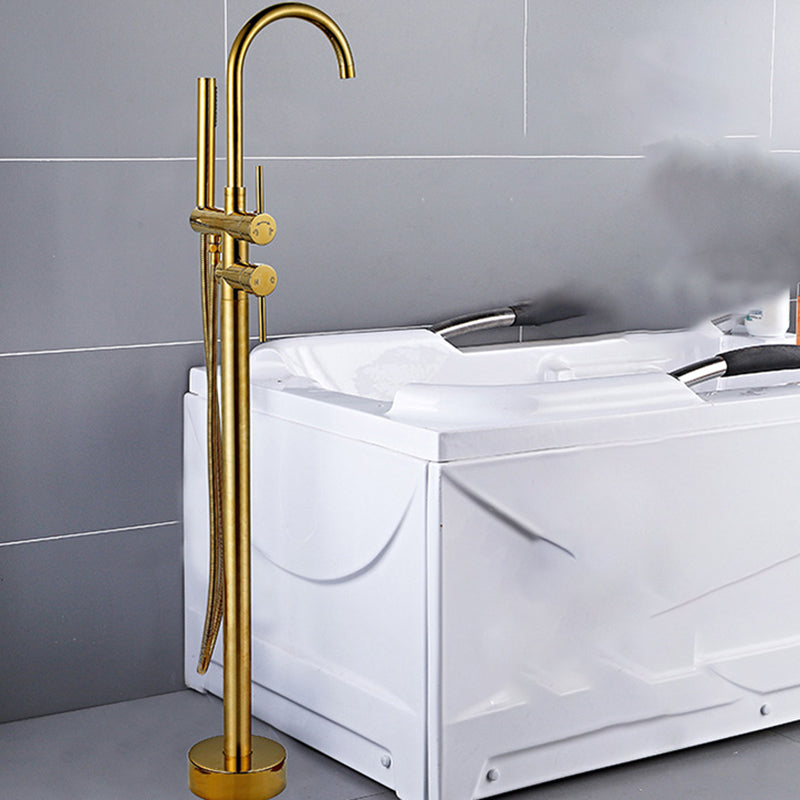Contemporary Gold Bath Faucet Floor Mounted Full Copper High Arc Tub Faucet Trim