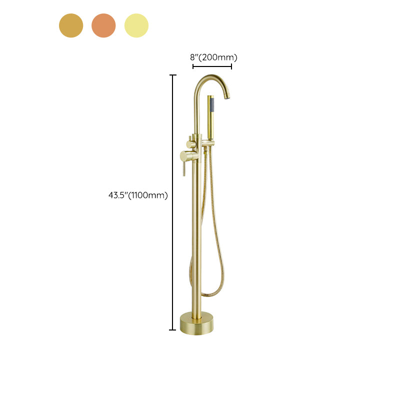 Contemporary Gold Bath Faucet Floor Mounted Full Copper High Arc Tub Faucet Trim