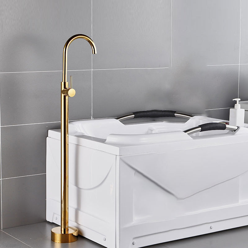 Modern Gold Bath Faucet Trim Floor Mounted High Arc Tub Faucet