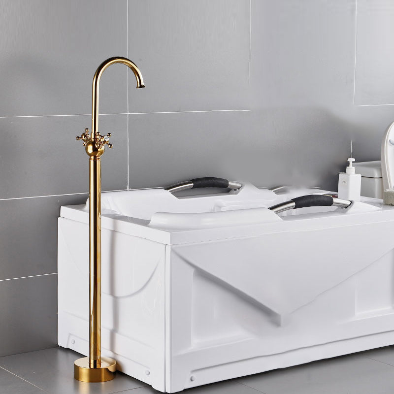 Modern Gold Bath Faucet Trim Floor Mounted High Arc Tub Faucet