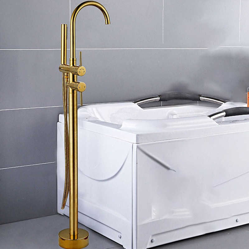 Modern Gold Bath Faucet Trim Floor Mounted High Arc Tub Faucet