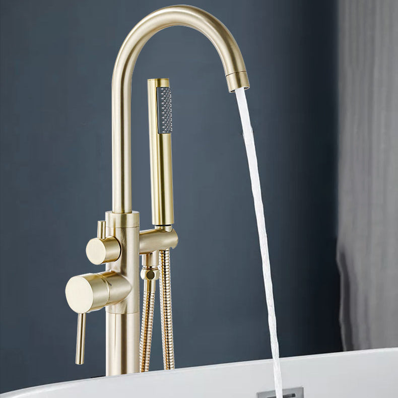 Modern Gold Bath Faucet Trim Floor Mounted High Arc Tub Faucet