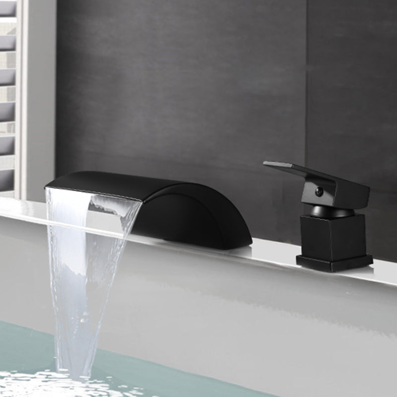Modern Deck Mounted Metal Tub Filler Low Arc Faucet in Black/Gold