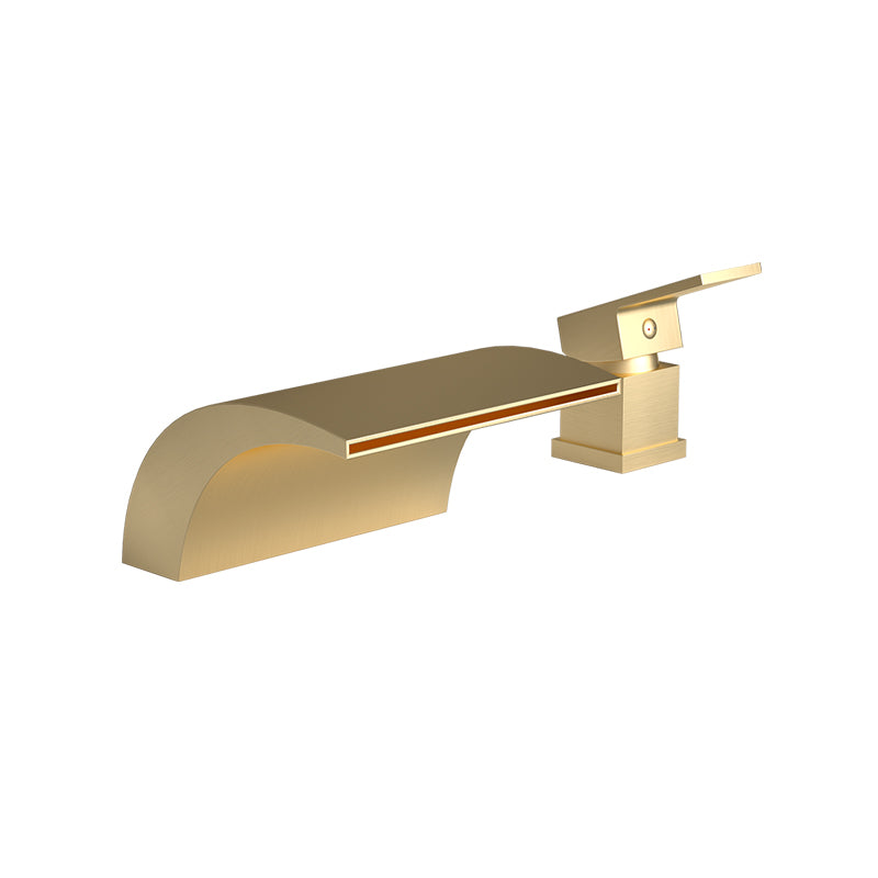 Modern Deck Mounted Metal Tub Filler Low Arc Faucet in Black/Gold