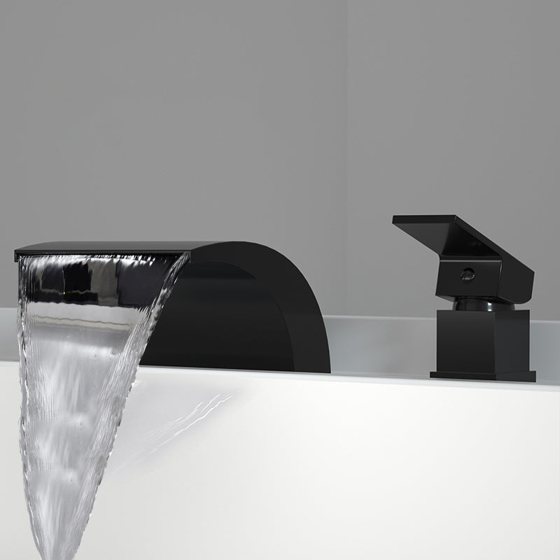 Modern Deck Mounted Metal Tub Filler Low Arc Faucet in Black/Gold