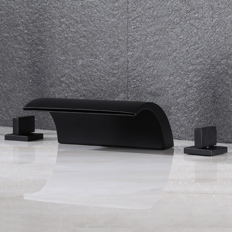 Modern Deck Mounted Metal Tub Filler Low Arc Faucet in Black/Gold