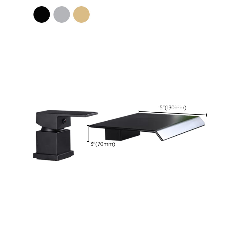 Modern Deck Mounted Metal Tub Filler Low Arc Faucet in Black/Gold