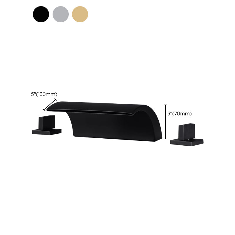 Modern Deck Mounted Metal Tub Filler Low Arc Faucet in Black/Gold