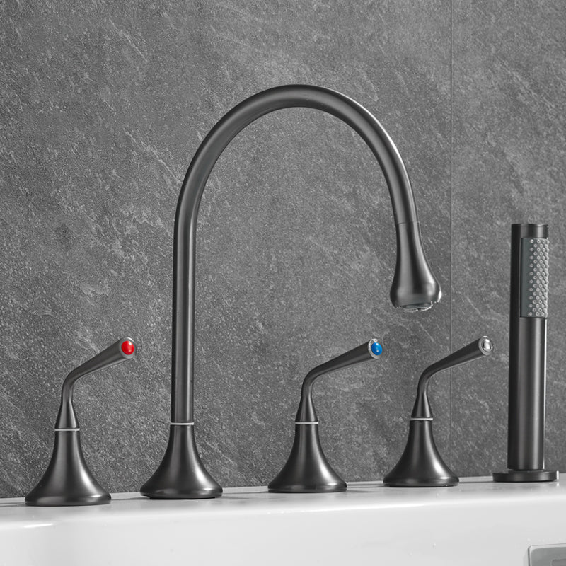 Contemporary Deck Mounted Copper Tub Faucet Low Arc Roman Tub Faucet Set
