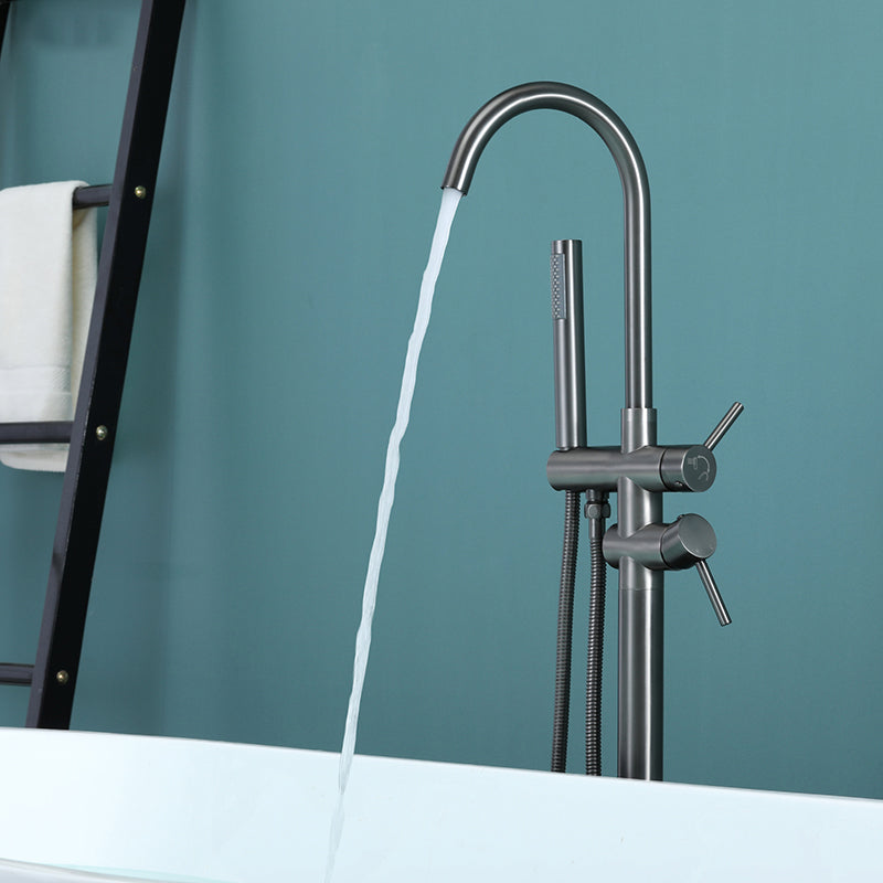 Floor Mounted Metal Freestanding Tub Filler Two Handles Freestanding Tub Filler Trim