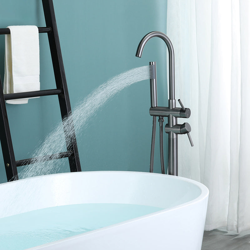 Floor Mounted Metal Freestanding Tub Filler Two Handles Freestanding Tub Filler Trim