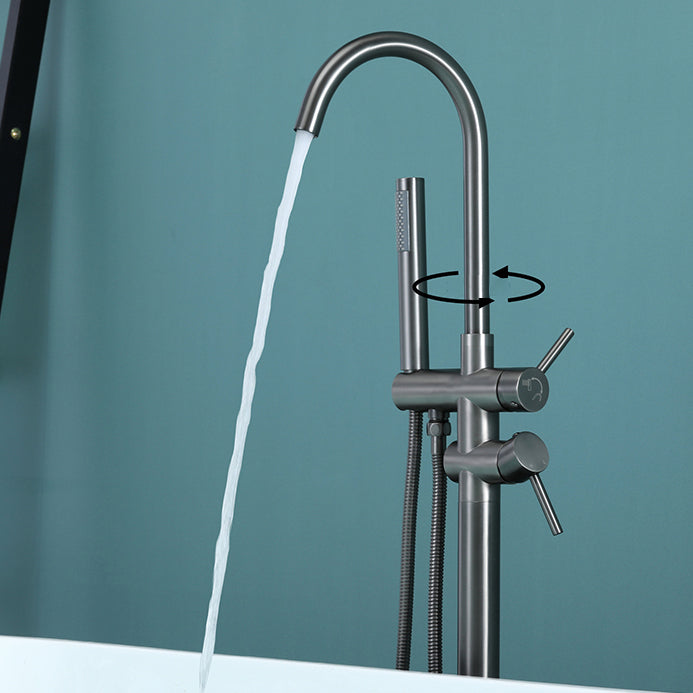 Floor Mounted Metal Freestanding Tub Filler Two Handles Freestanding Tub Filler Trim