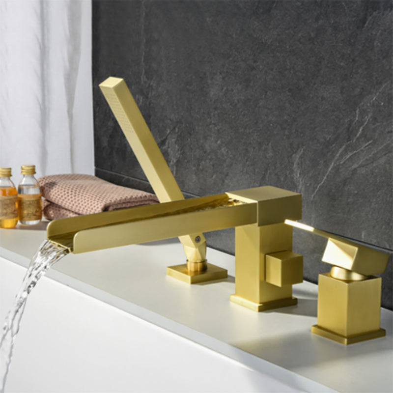 Deck Mounted Copper Roman Tub Faucet Low Arc Waterfall Roman Tub Faucet Set