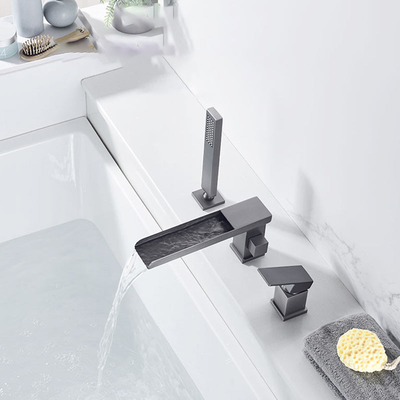 Deck Mounted Copper Roman Tub Faucet Low Arc Waterfall Roman Tub Faucet Set