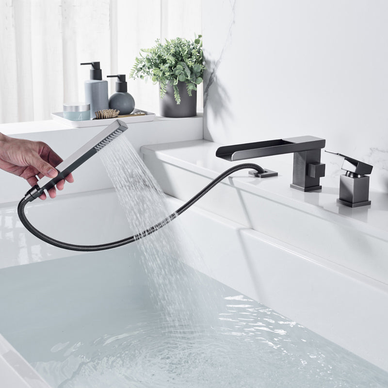 Deck Mounted Copper Roman Tub Faucet Low Arc Waterfall Roman Tub Faucet Set