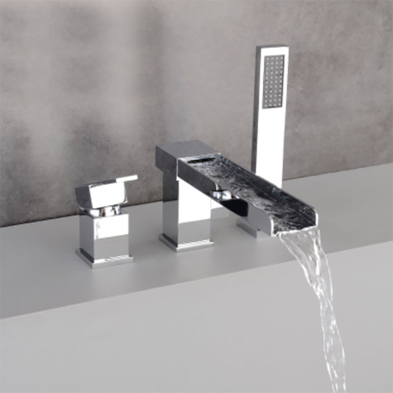 Deck Mounted Copper Roman Tub Faucet Low Arc Waterfall Roman Tub Faucet Set