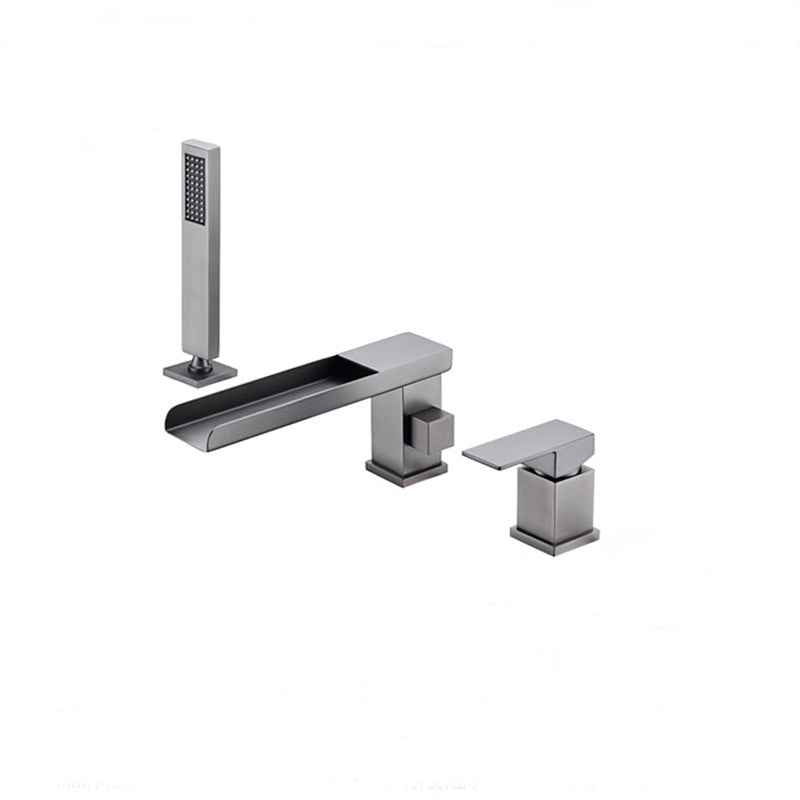 Deck Mounted Copper Roman Tub Faucet Low Arc Waterfall Roman Tub Faucet Set