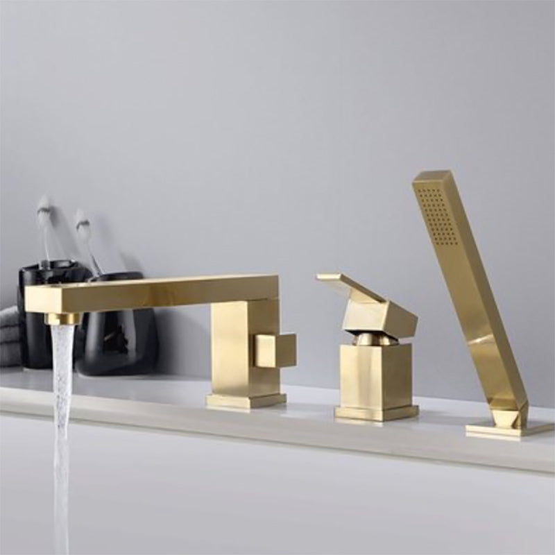 Deck Mounted Copper Roman Tub Faucet Low Arc Waterfall Roman Tub Faucet Set