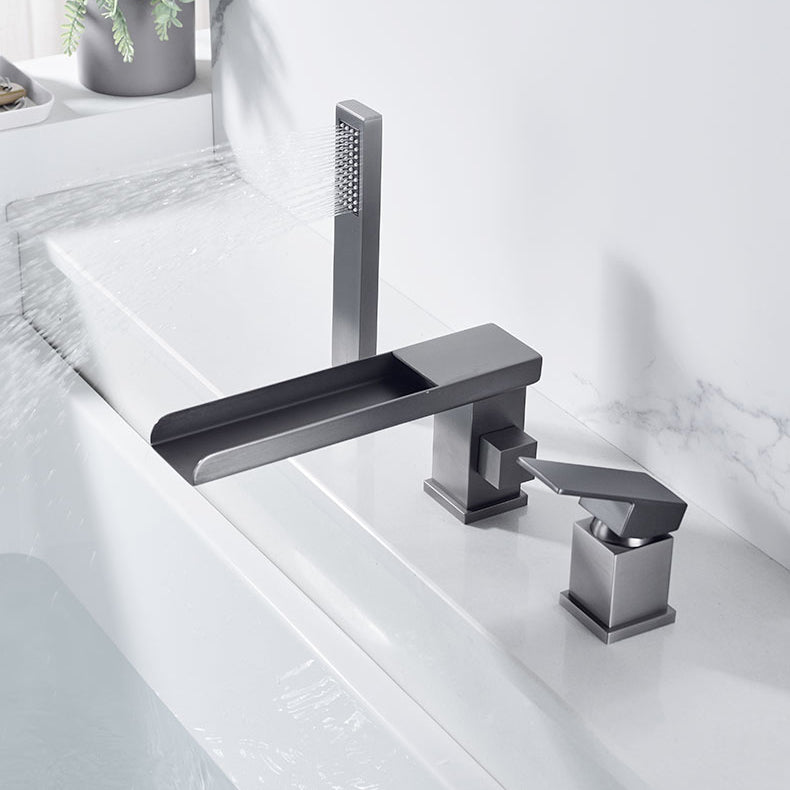 Deck Mounted Copper Roman Tub Faucet Low Arc Waterfall Roman Tub Faucet Set