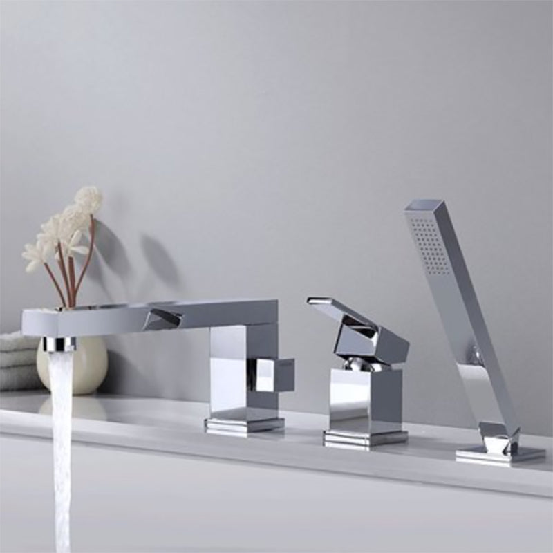 Deck Mounted Copper Roman Tub Faucet Low Arc Waterfall Roman Tub Faucet Set