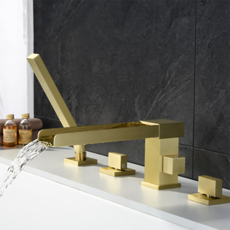 Deck Mounted Copper Roman Tub Faucet Low Arc Waterfall Roman Tub Faucet Set