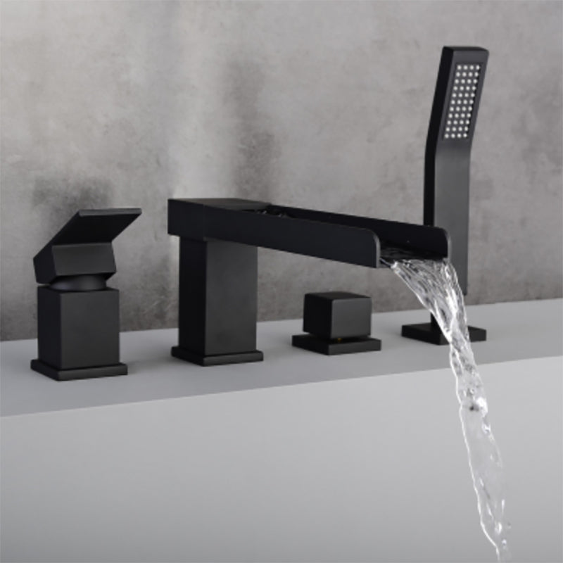 Deck Mounted Copper Roman Tub Faucet Low Arc Waterfall Roman Tub Faucet Set