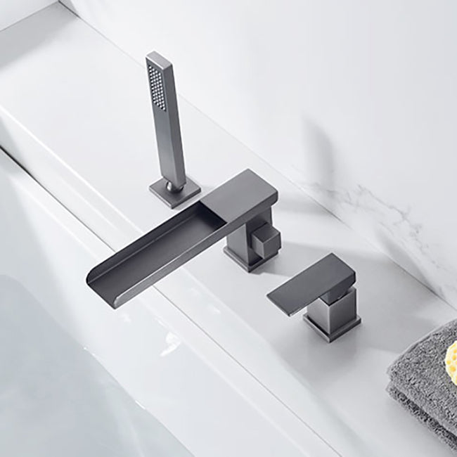 Deck Mounted Copper Roman Tub Faucet Low Arc Waterfall Roman Tub Faucet Set