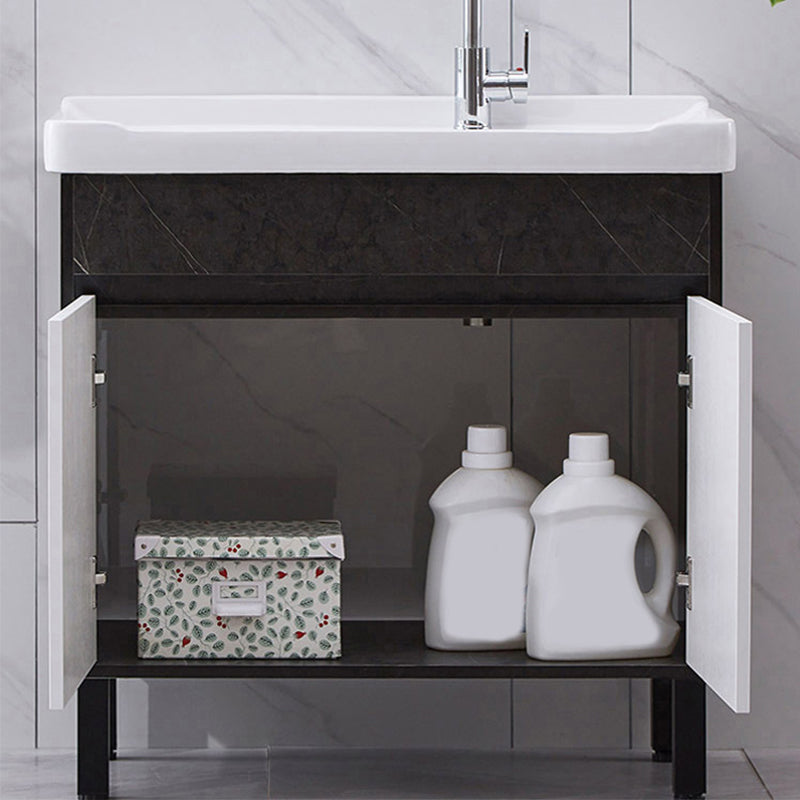 Single Sink Vanity Set Freestanding Rectangle 2 Doors Wood Bath Vanity