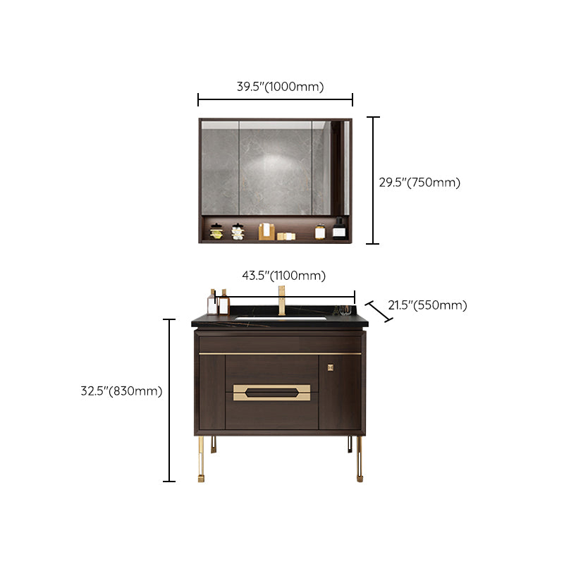 Freestanding Vanity Mirror Rectangle Single Sink Wood Frame Vanity Set with Drawers