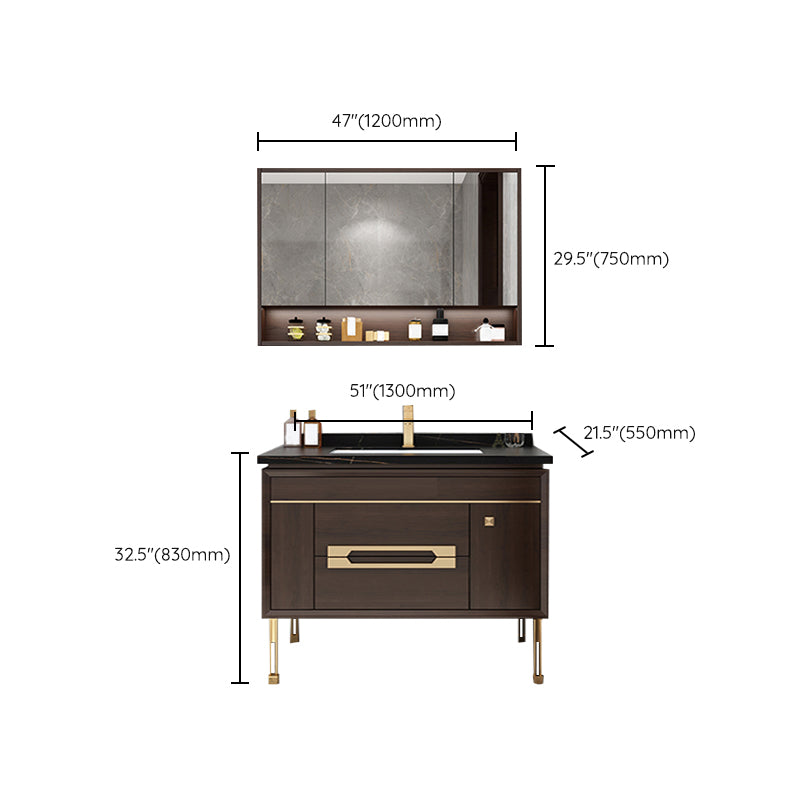 Freestanding Vanity Mirror Rectangle Single Sink Wood Frame Vanity Set with Drawers