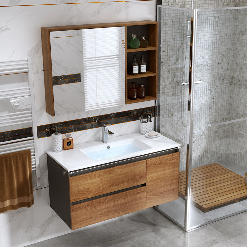 2 Drawers Vanity Wood Frame Freestanding Shelving Included Mirror Single Sink Vanity